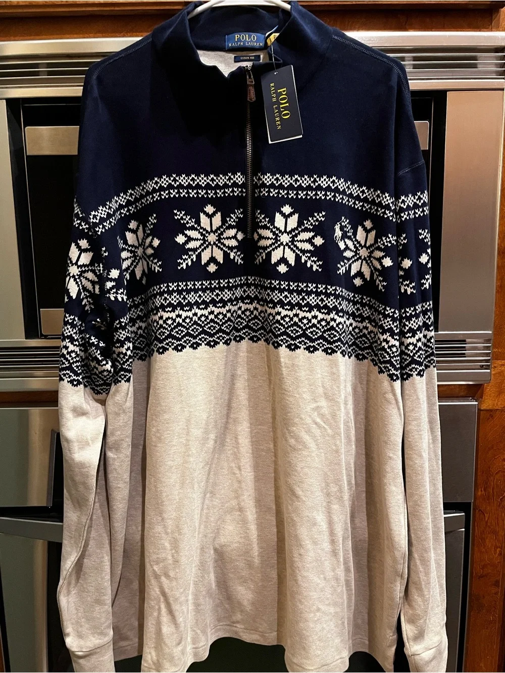 Ralph Lauren Navy & Light Gray Snowflake Quarter Half-Zip Sweater